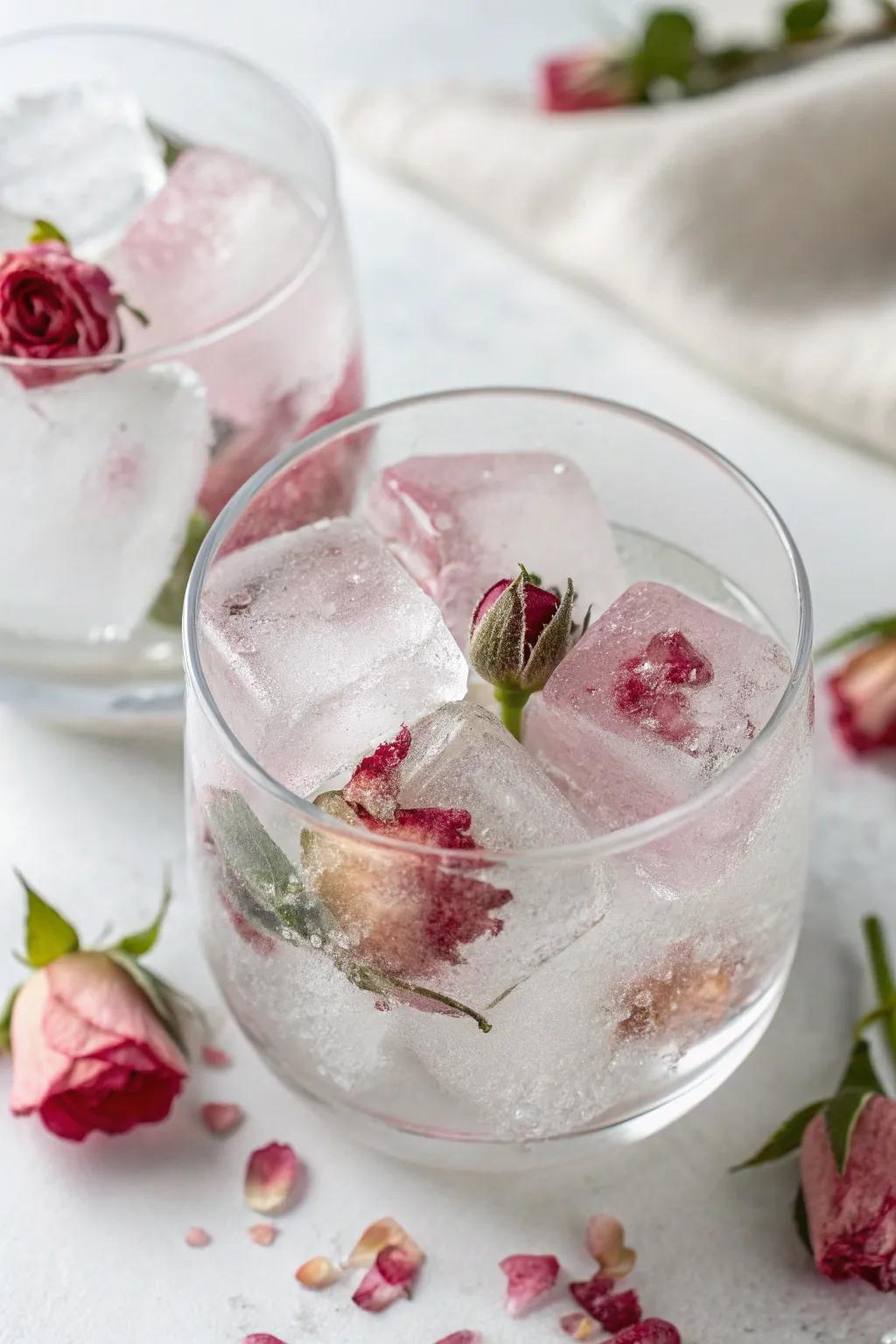 Ice blocks with floral discs, introducing grace to any beverage