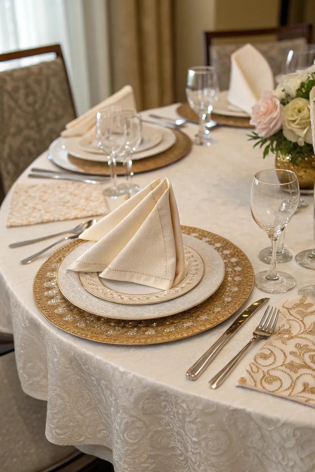 Overlapping linens add dimension and style.