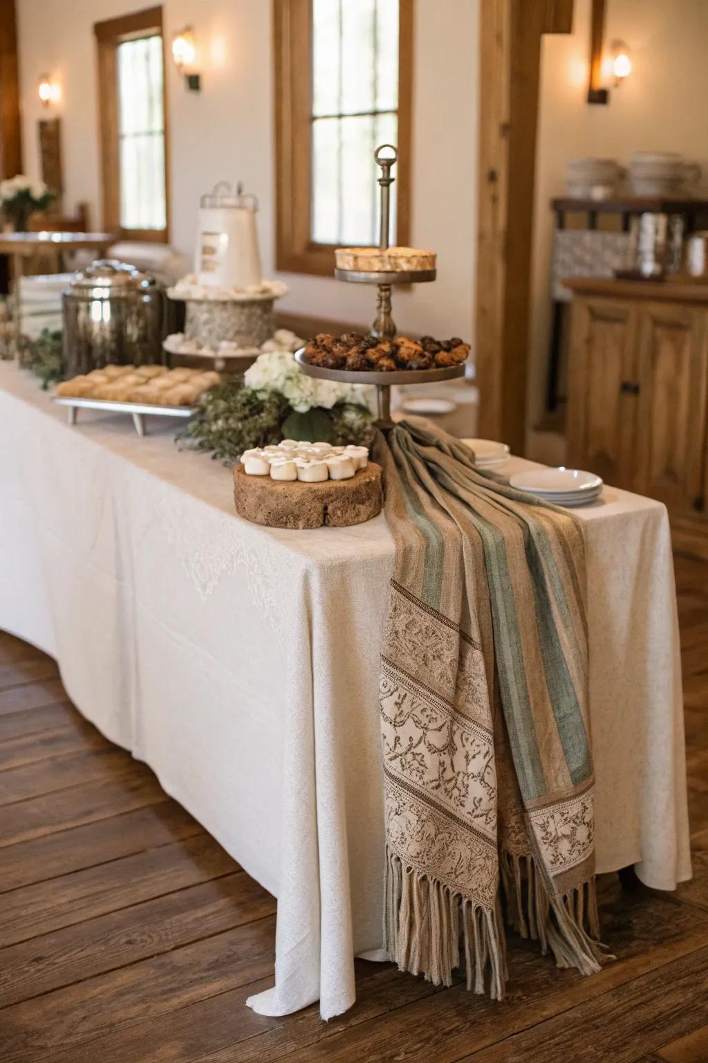 The country sideboard is given a distinctive character by repurposed fabric.