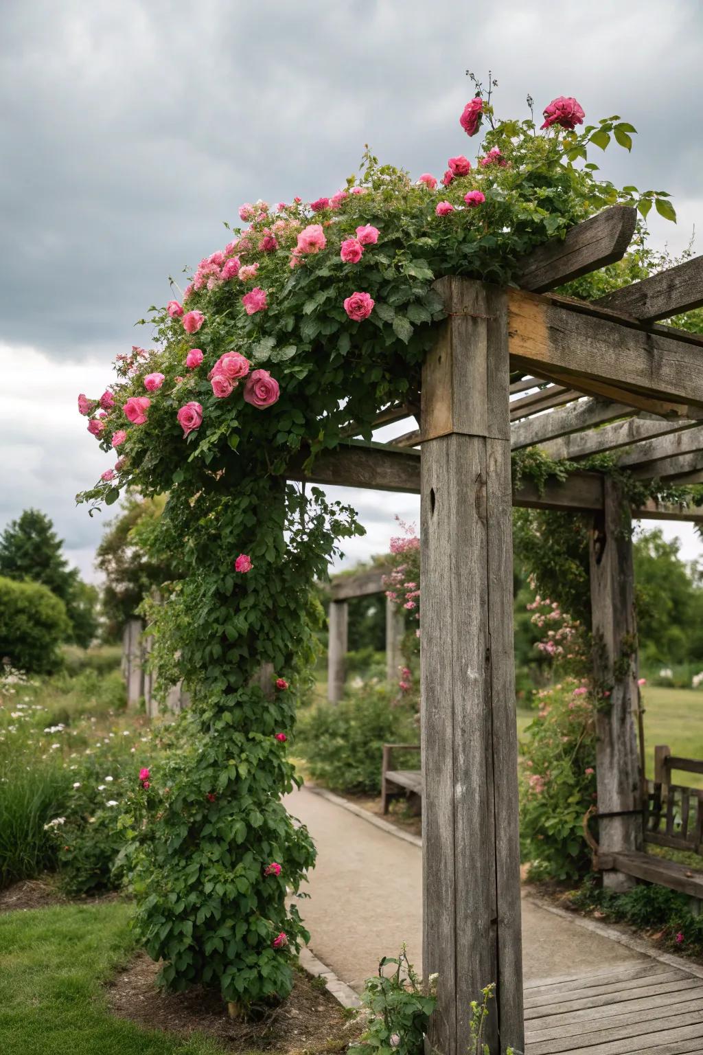 A timber arch injecting whimsy and charm into the garden.