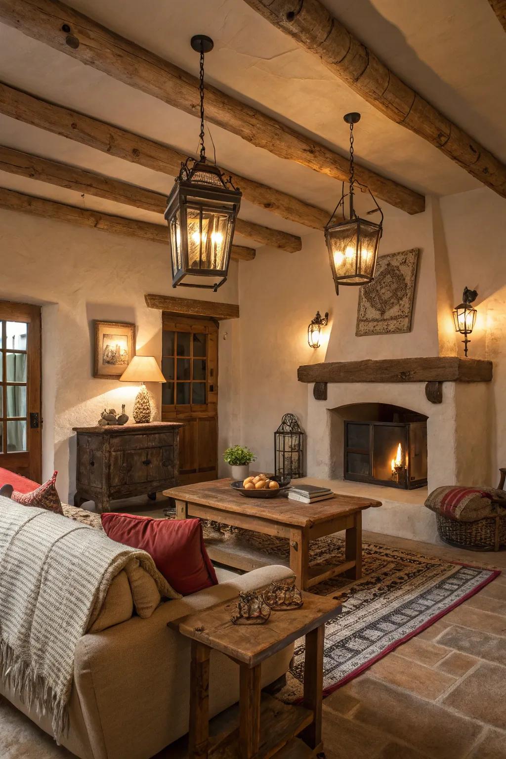 Beacon lighting installations usher in a quaint, toasty luminescence to rustic interiors.