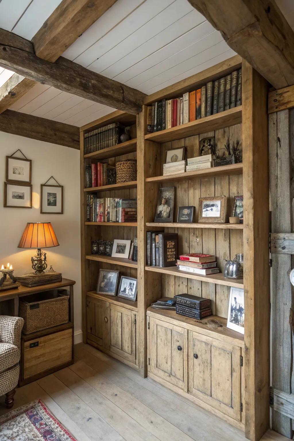 Built-in shelving provides ample space for manuscripts and memorabilia.