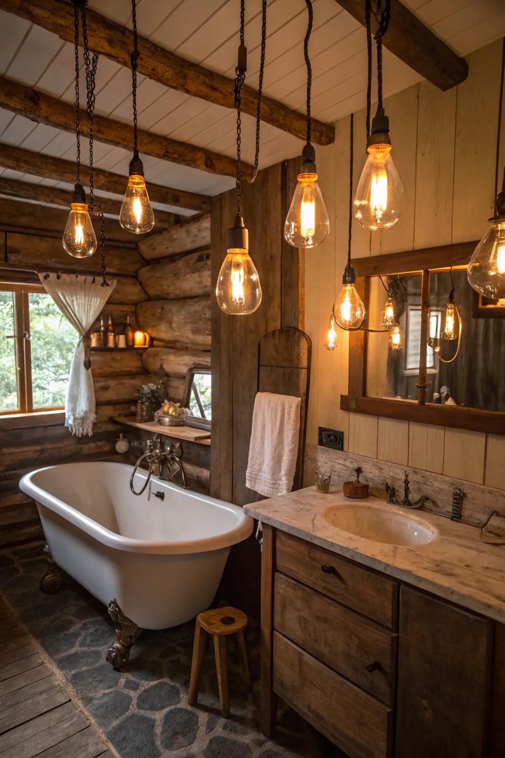 Filament bulb illumination provides a cozy, vintage ambiance.