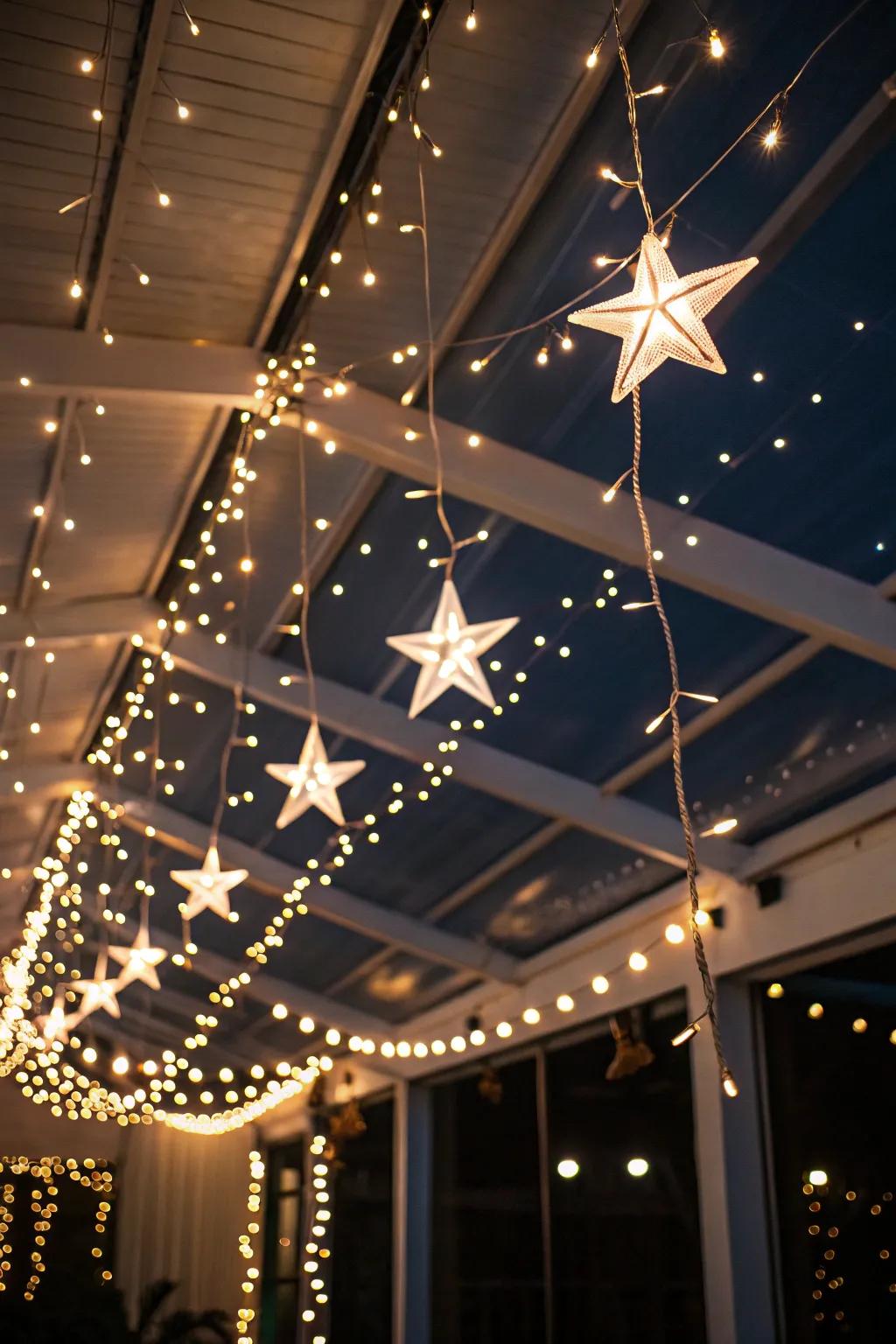 A starlit night consequence showcasing a glimmering light canopy.