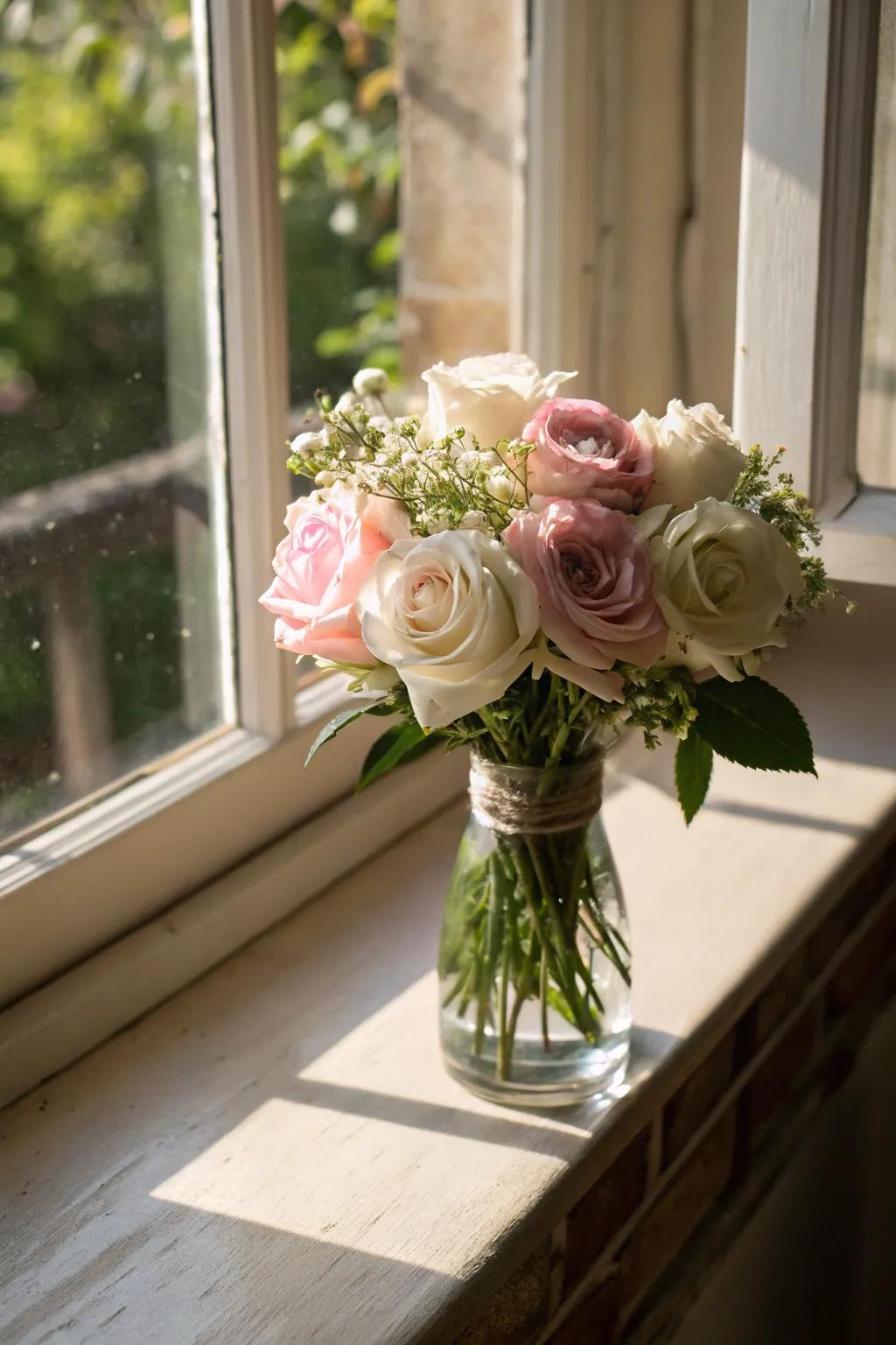 A small posy of miniature roses bestowing a delicate accent.