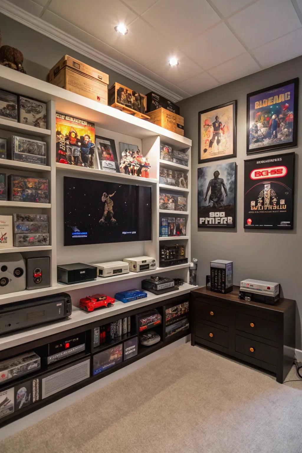 Custom shelving is a stylish way to display your gaming treasures.