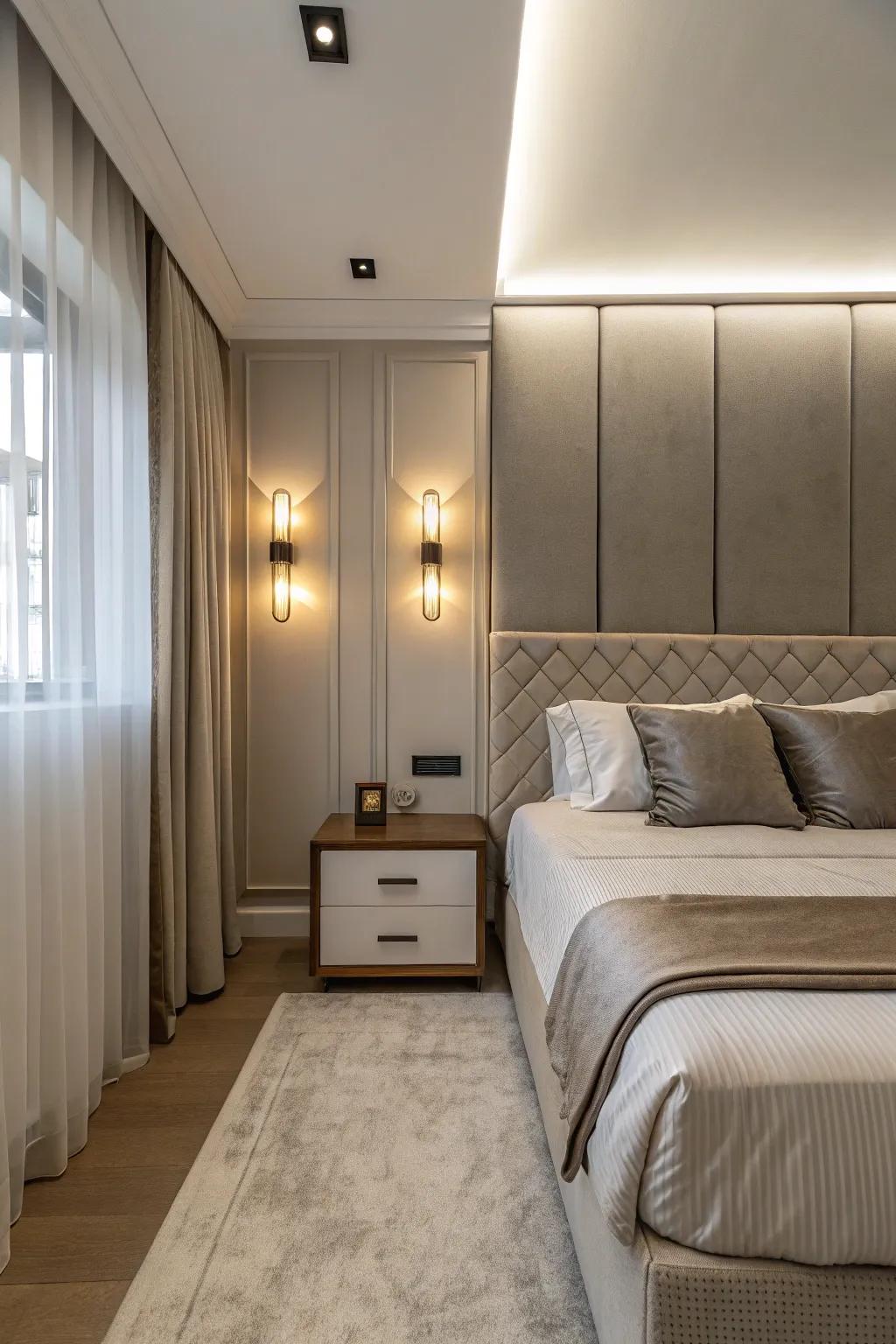 Wall-mounted lights maximize surface space.