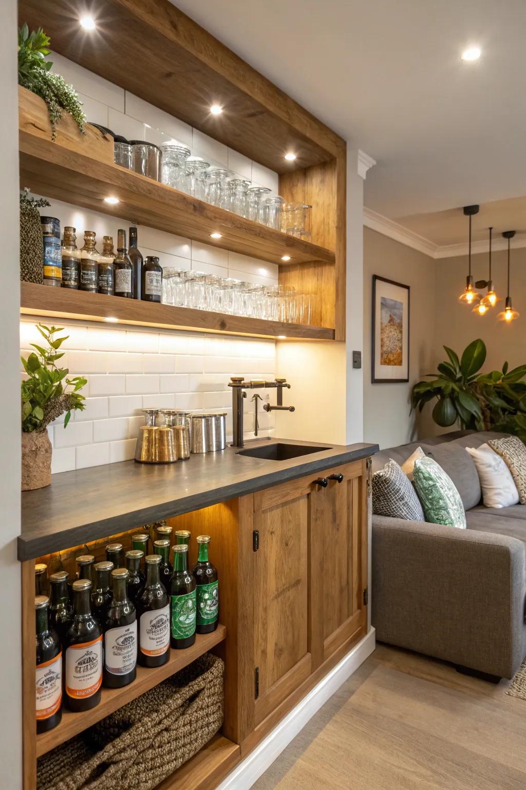 Charming area nook brew display for snug vibes.