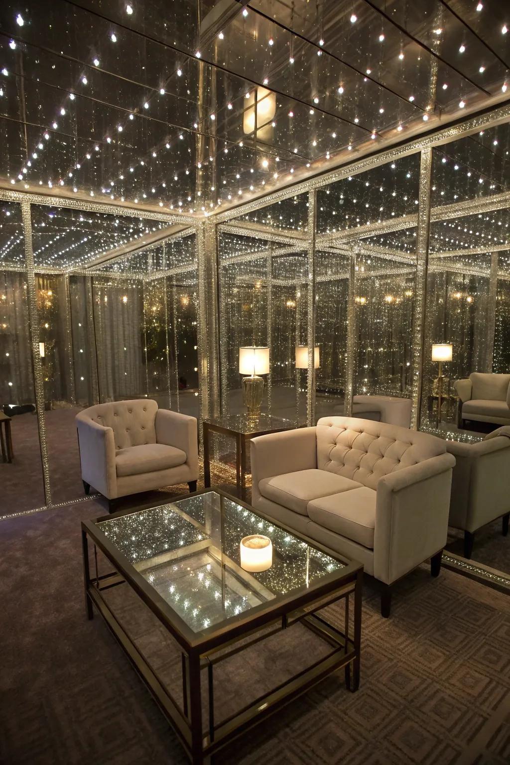 Reflective facets conjure a deception of space.