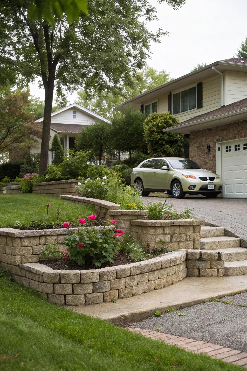 A tiered design adds dimension and organization to your front yard.