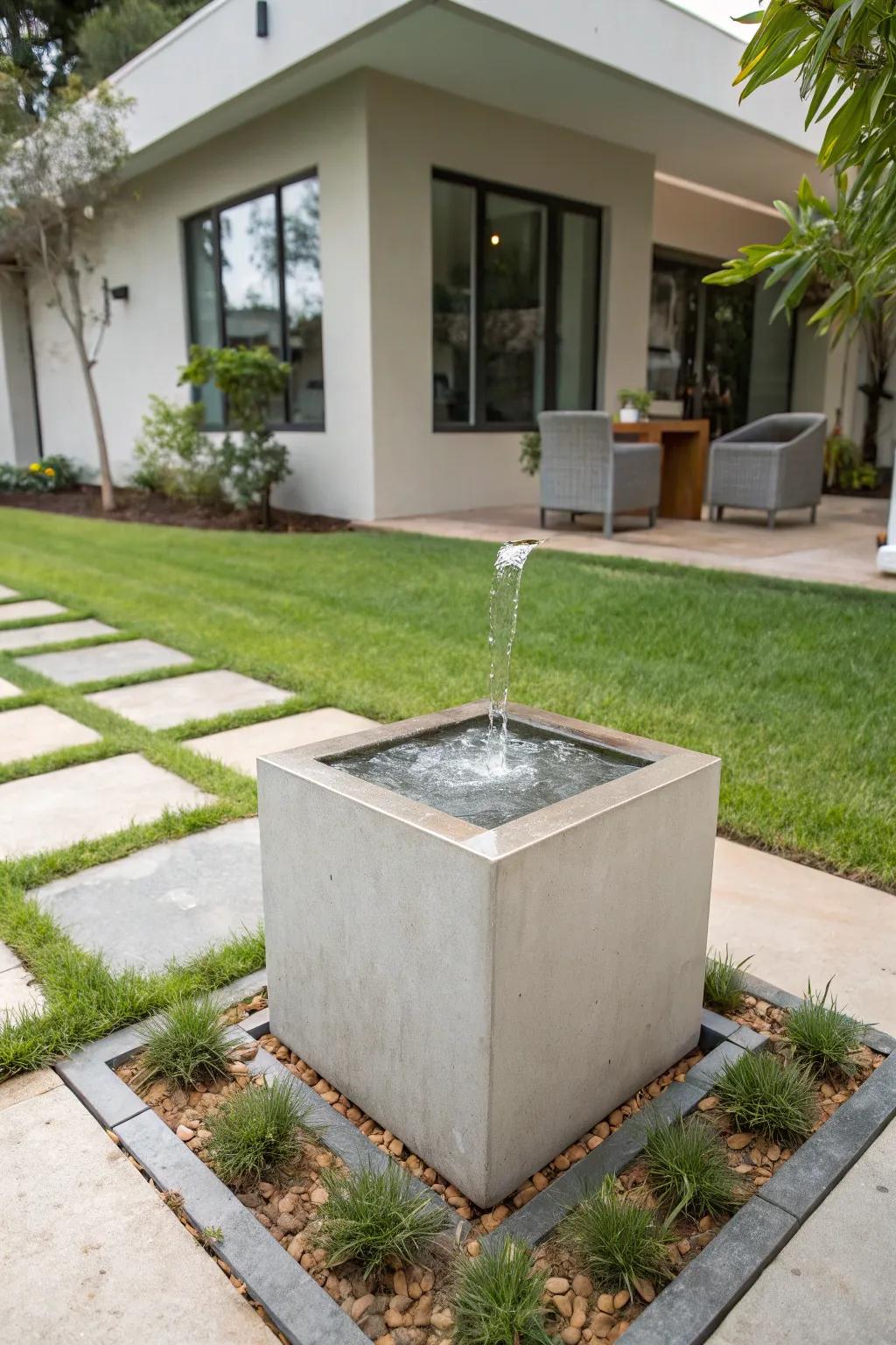 A solid shape water feature delivers stylish, contemporary appeal.