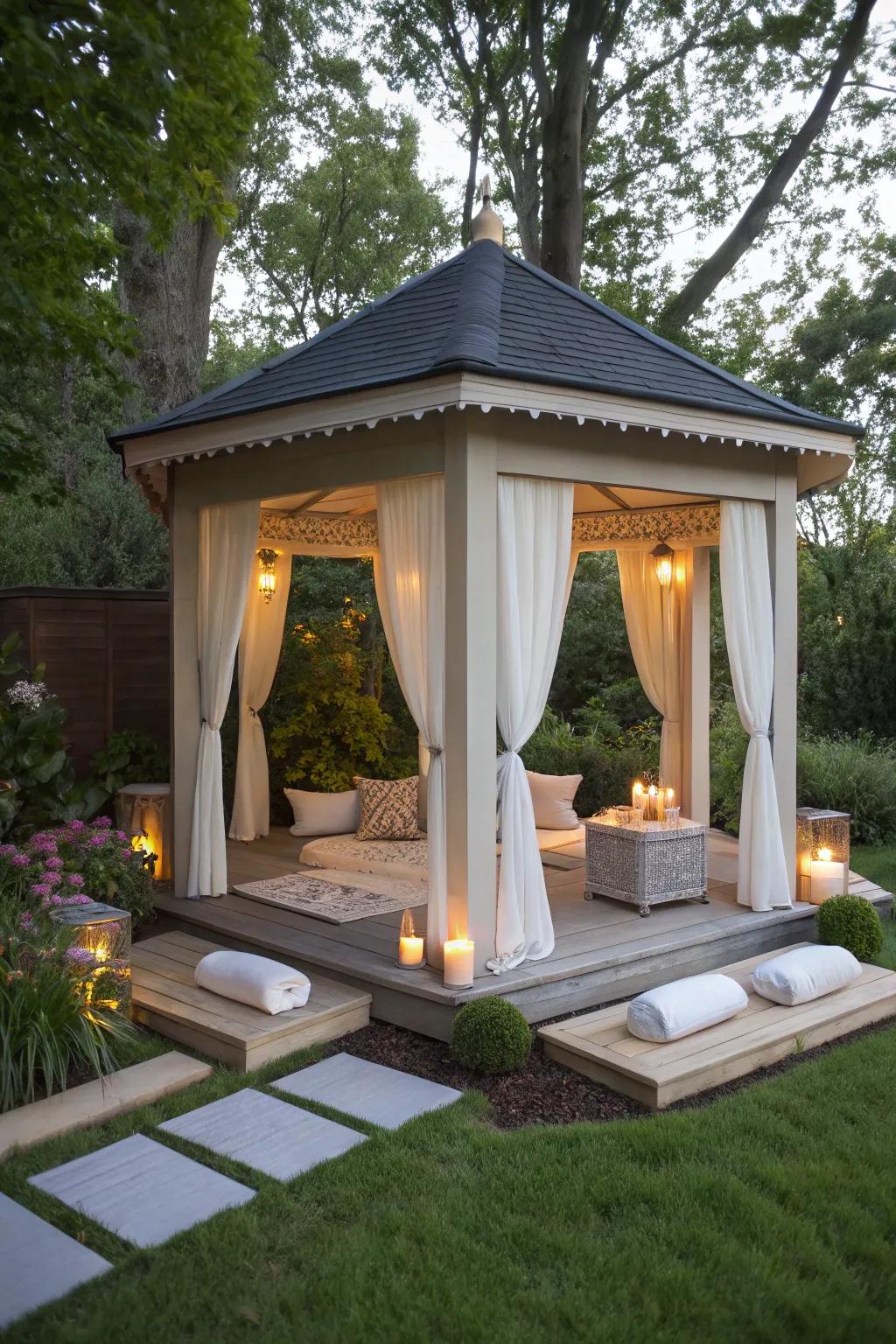 Discover tranquility inside a pavilion meditation space.