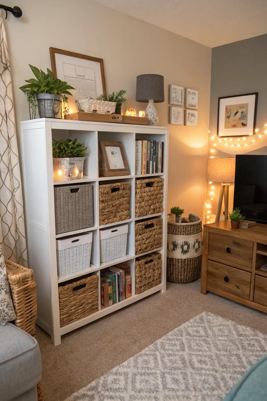 Multiuse decor keeps your space stylish and structured.