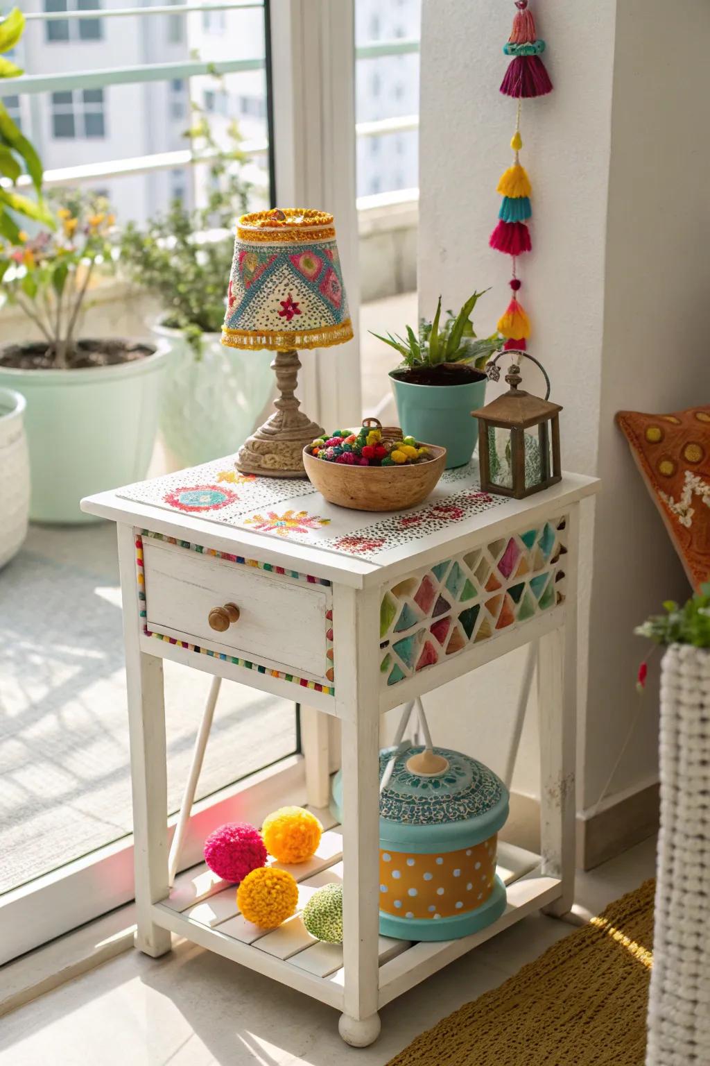 A burst of hue livens up the side table setup.