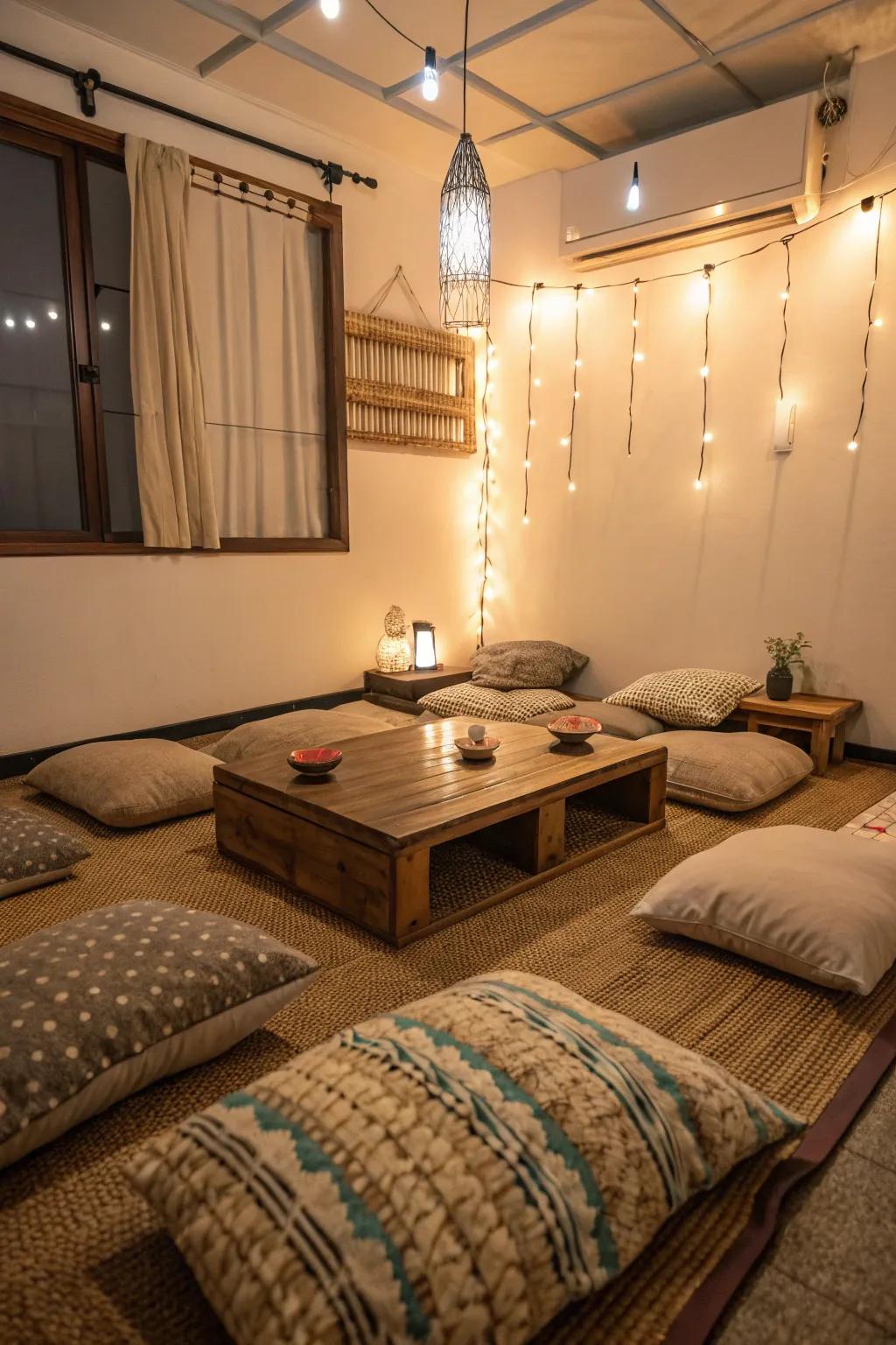 Floor seating makes an informal and cozy atmosphere great for close gatherings.