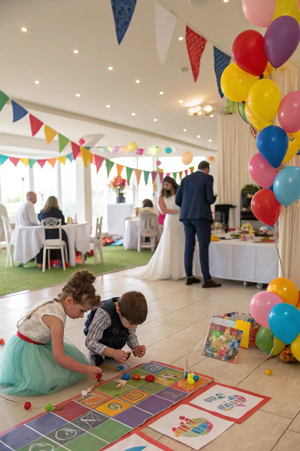 A special kids' zone ensuring fun for all ages at the wedding.