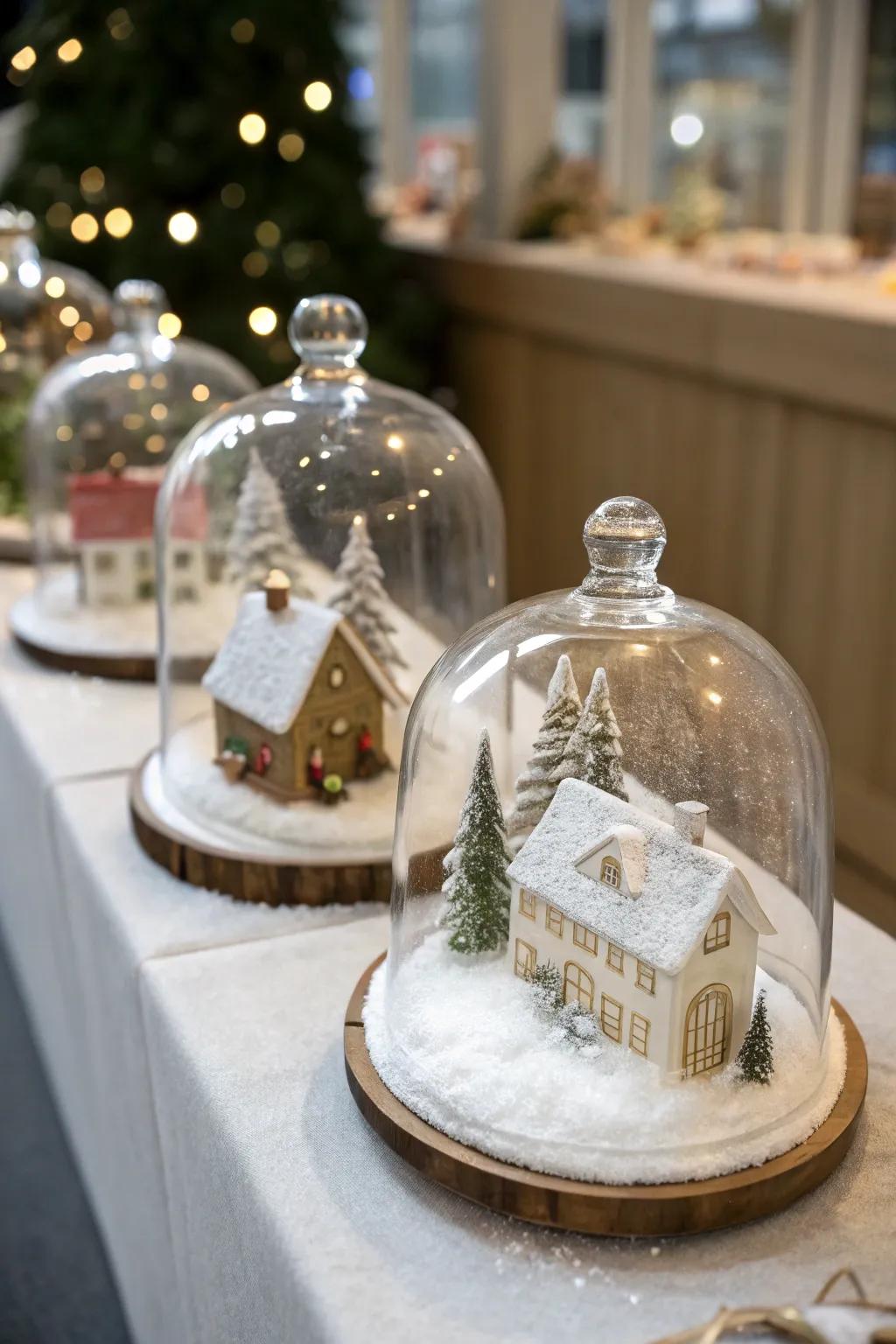 Vitreous cloches lend sophistication to your village display.