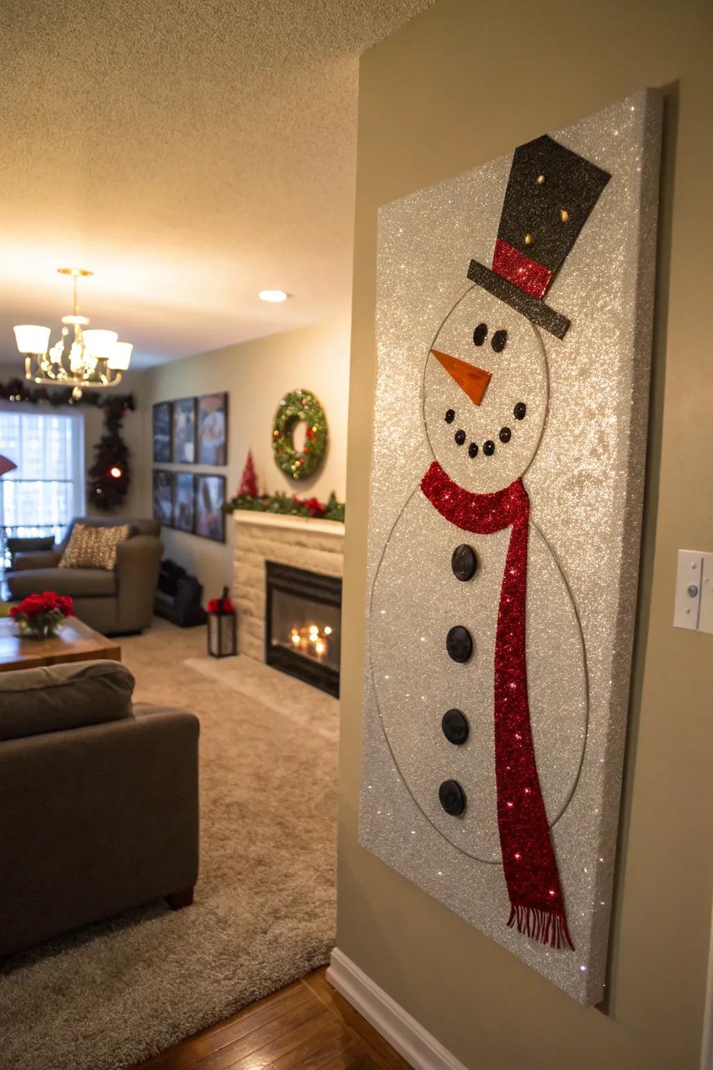 Snow figure wall art adds a burst of seasonal charm.