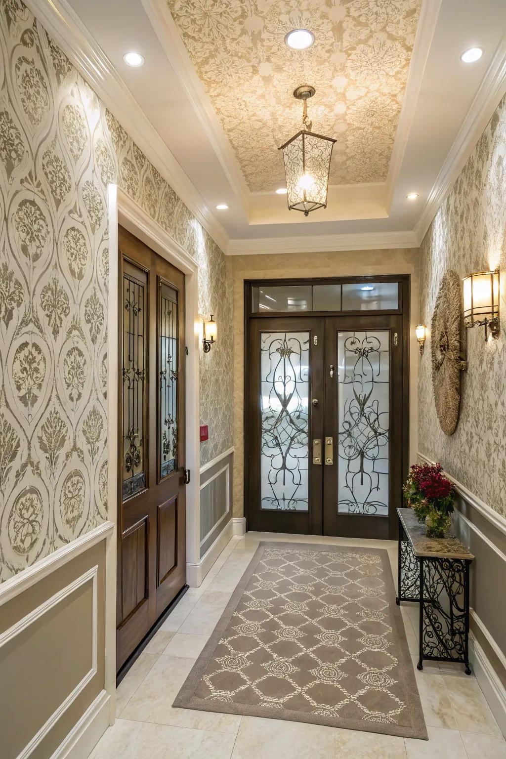 Artificial wallpaper effects offer chic and intricate designs.