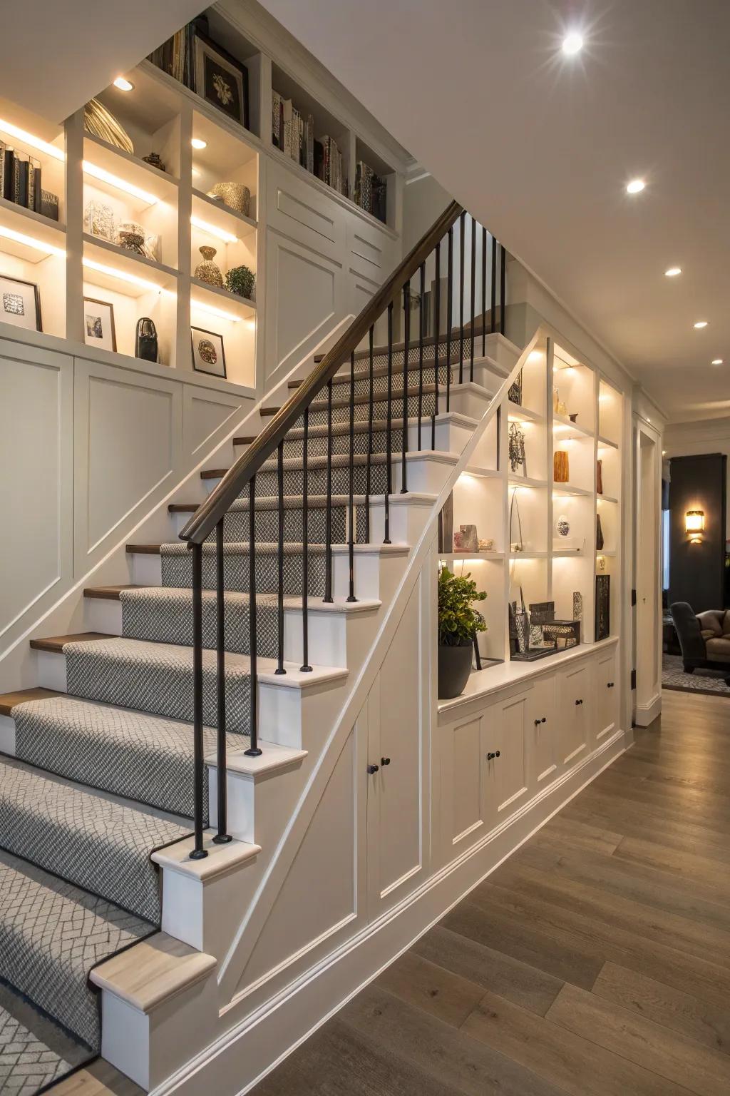 Integrated shelving contributes fashion and utility.