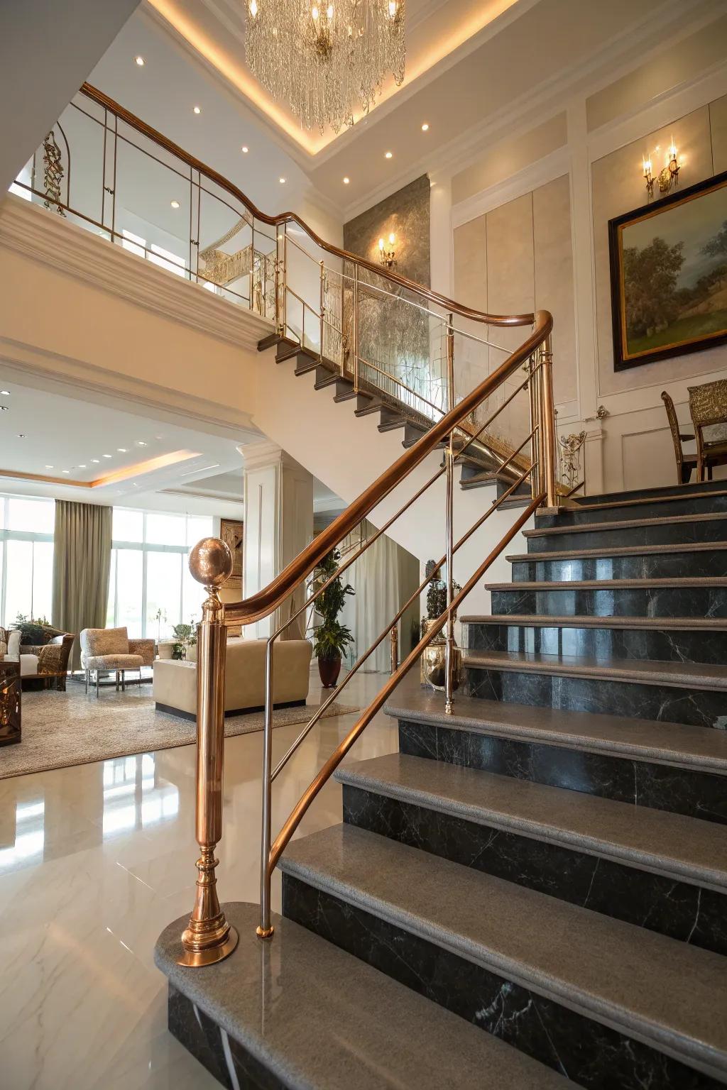 Metallic details can introduce a hint of luxury and refinement to your stairs.