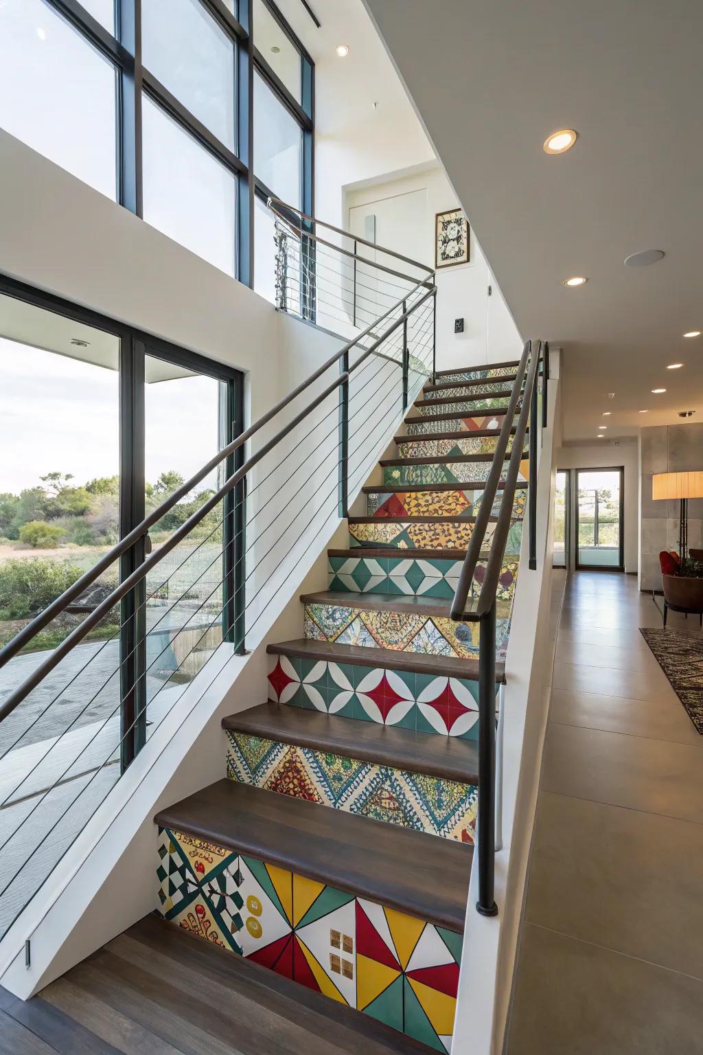 Geo motifs impart modern panache and harmony to this stairwell.
