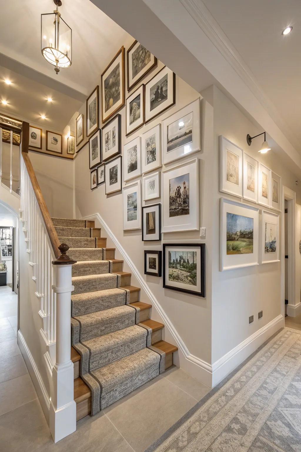 Include a personal touch through an under-stair gallery.