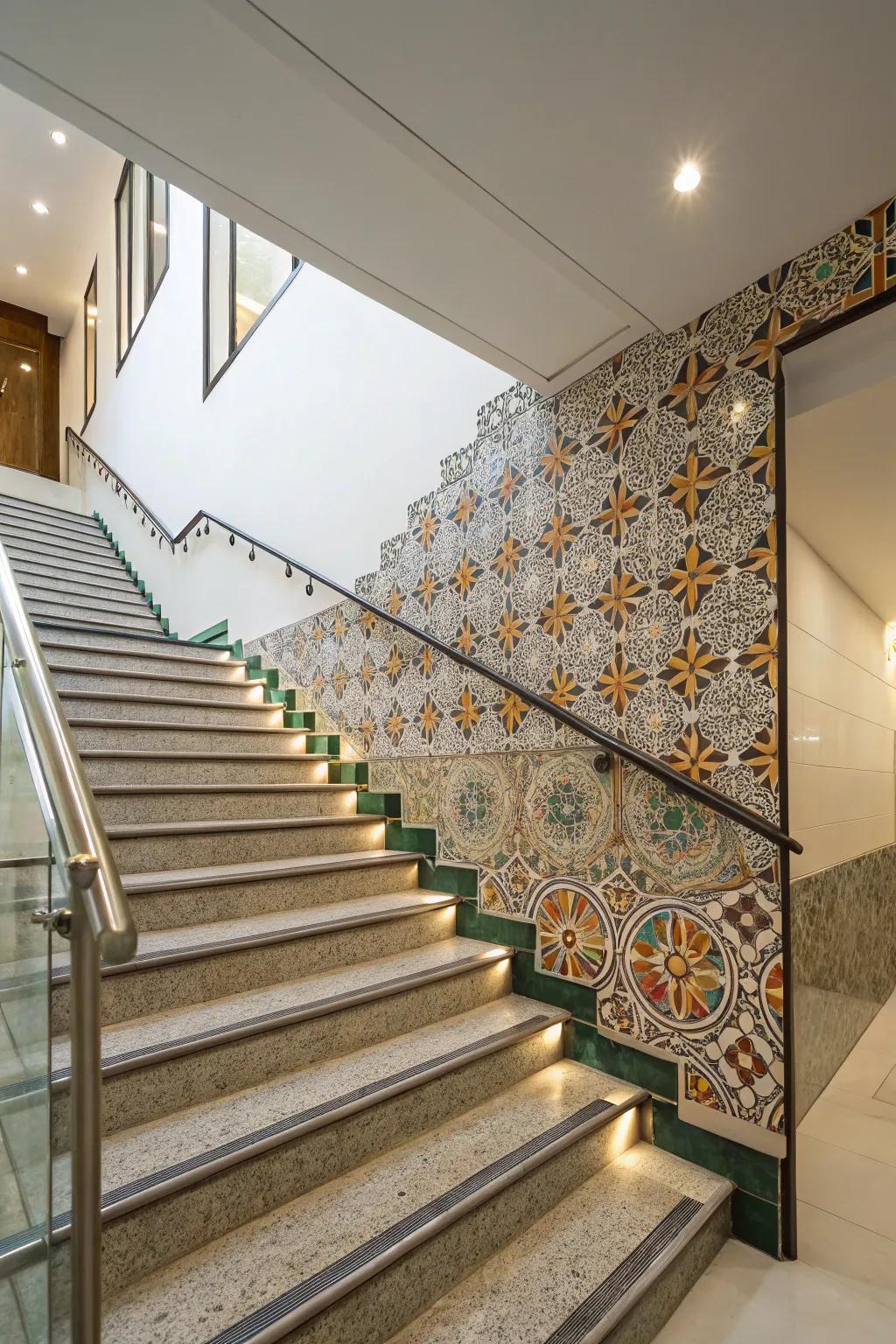 Tiled surfaces add texture and vitality to your staircase.