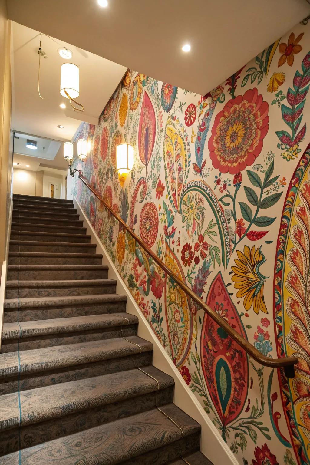 Bold wallpaper can transform your staircase wall into a work of art.
