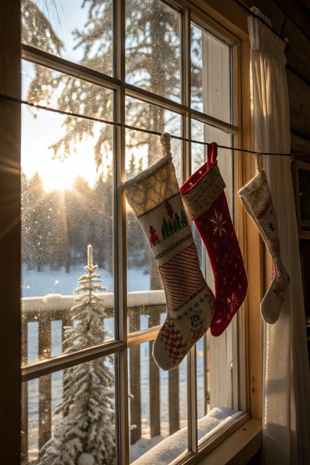 Fenestration frames proffer a sunny vicinity for hosiery.
