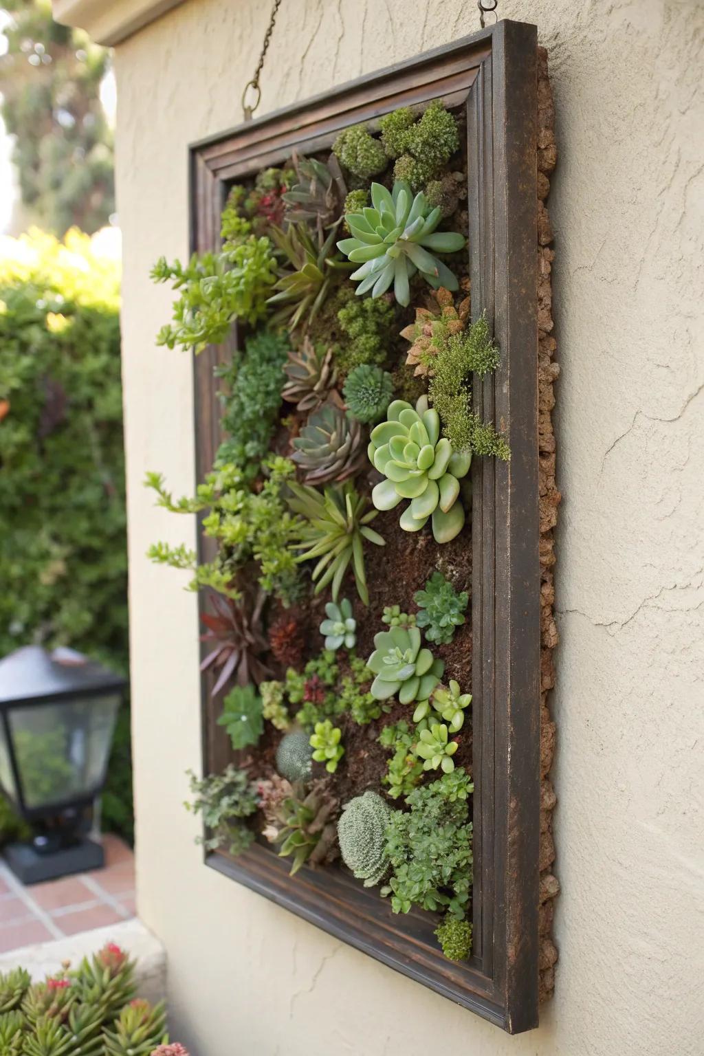 A framed garden transforms wall space into a living work of art.