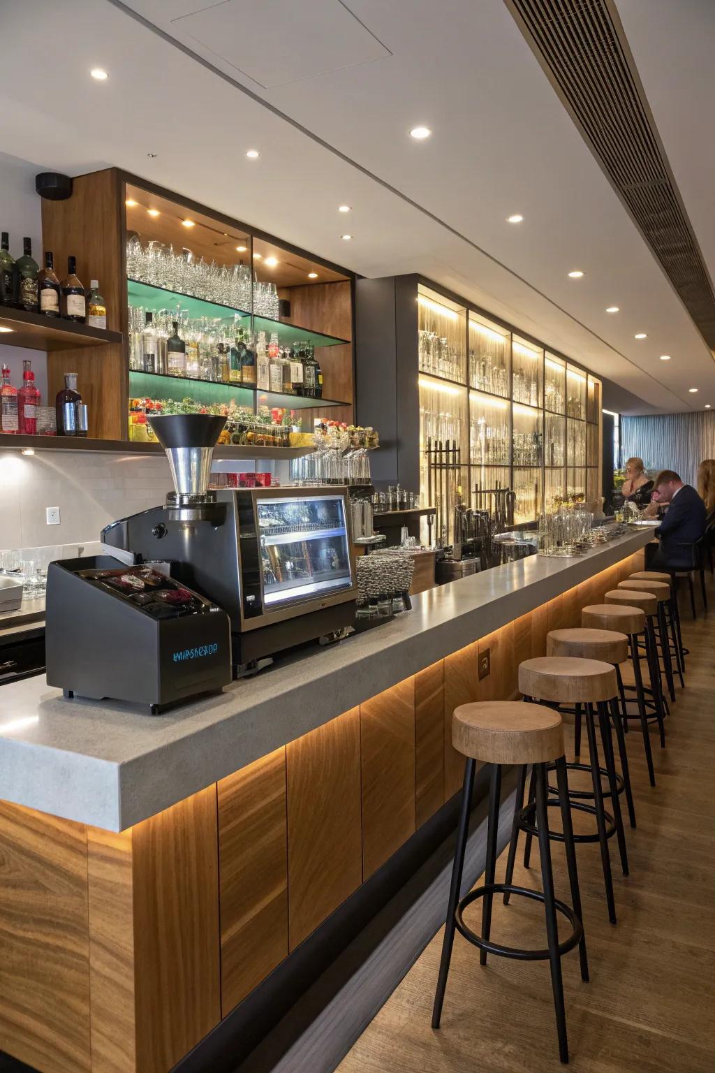 A small espresso bar transforms into a cocktail spot by night.