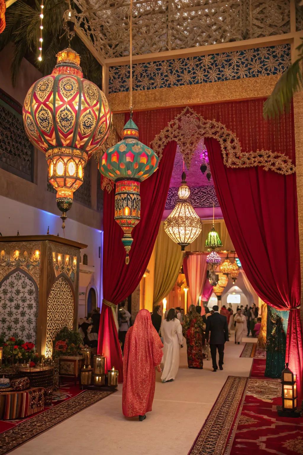 A mystical North African night with exotic decor and vibrant atmosphere.