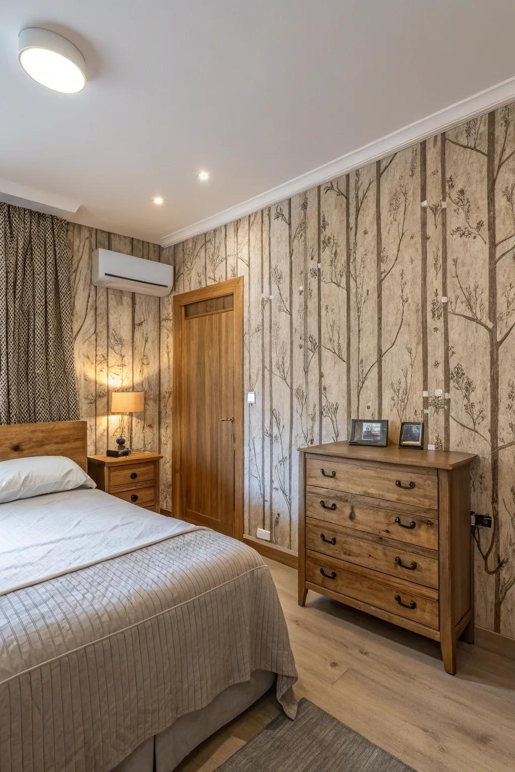 Introduce warmth with textured wallpaper.