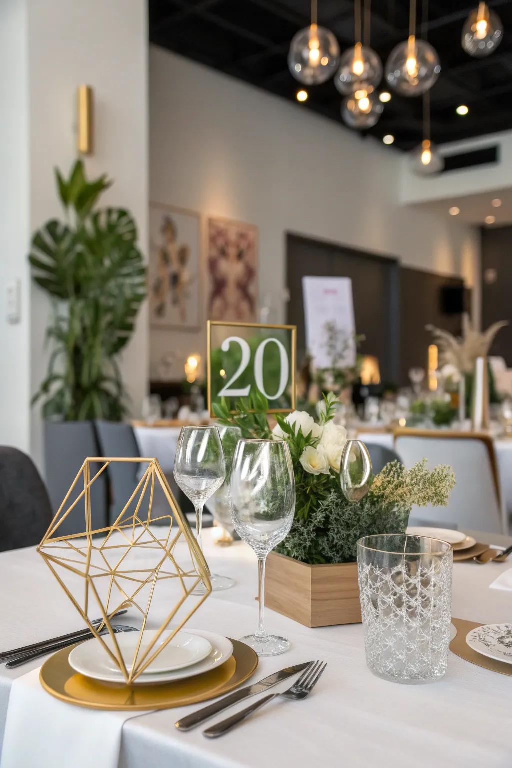 Angular figures introduce a modern and artistic flair to your tables.