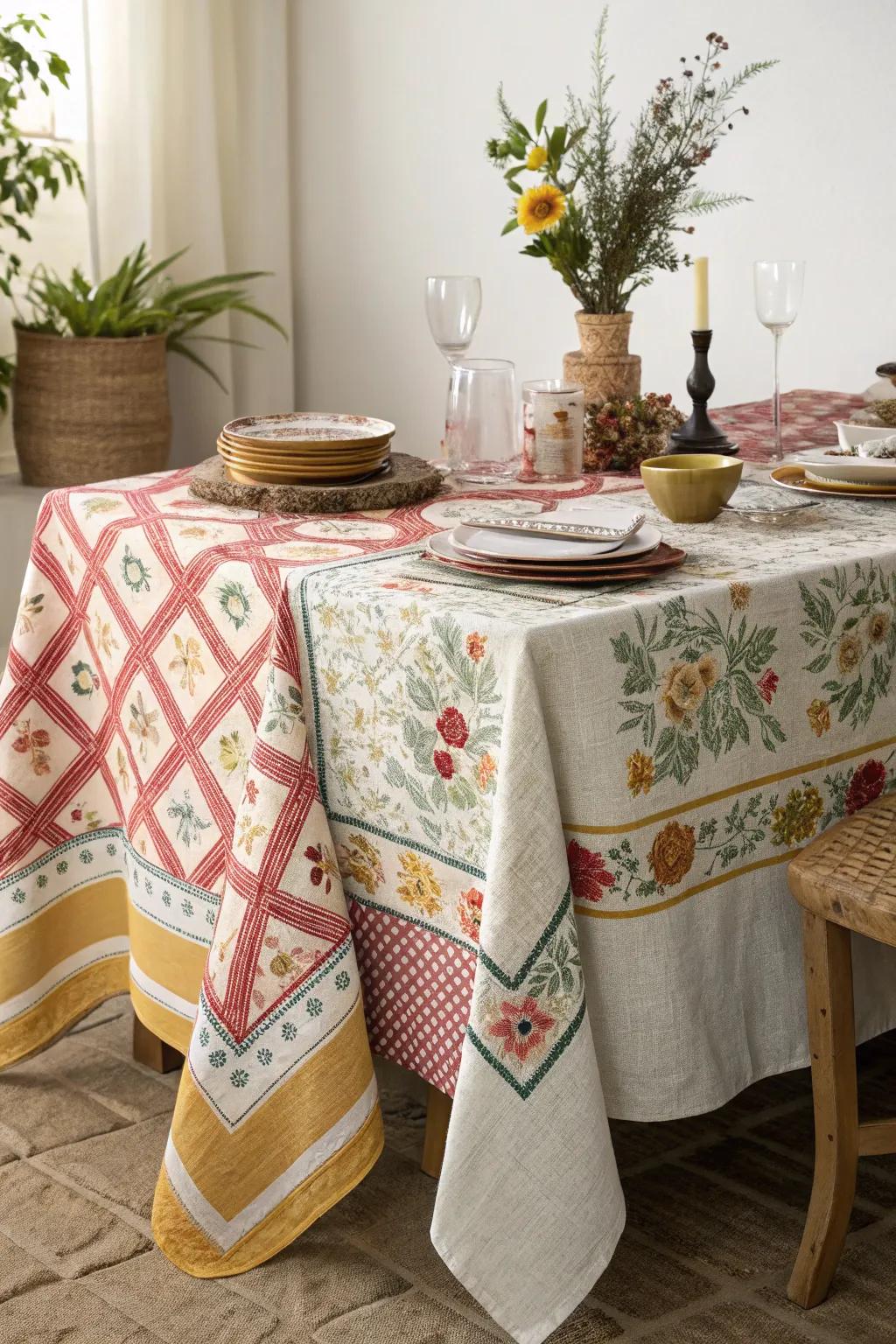 Layered table fabrics deepen the appeal and interest of the table.