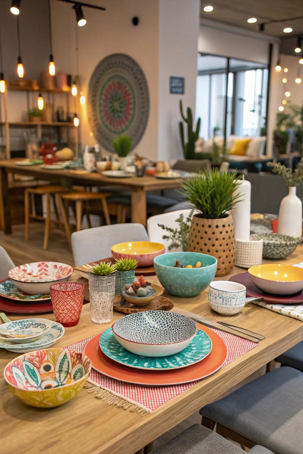 A varied table arrangement showcasing an intermix of aesthetics and shades.