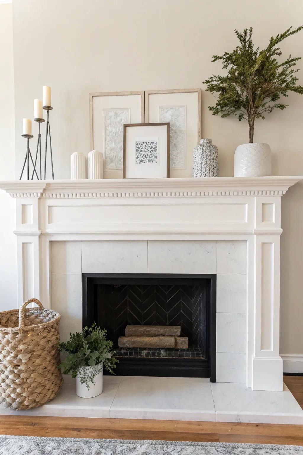 A high mantel with minimalist décor for a pristine and serene impression.