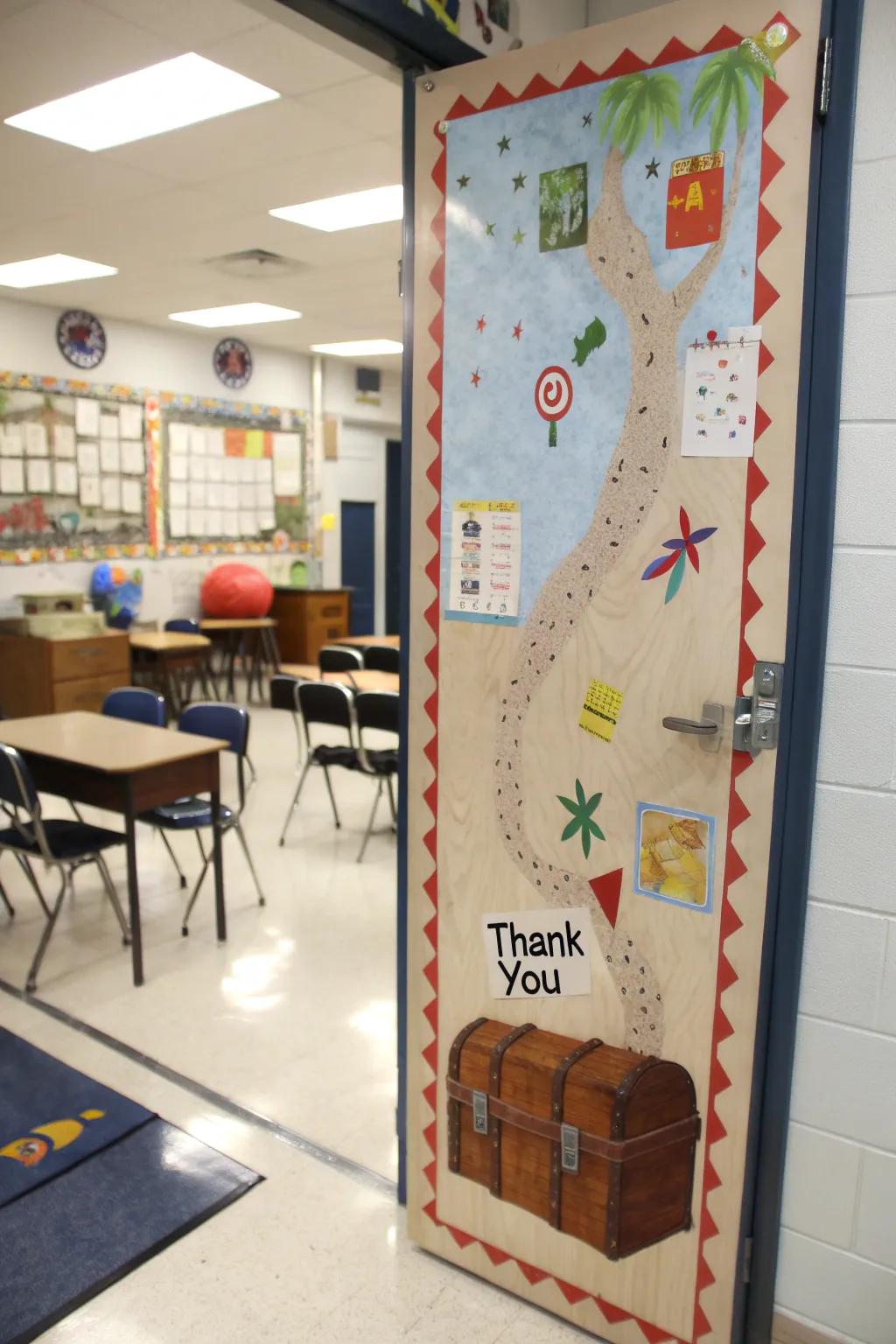 Embark on an adventure of gratitude with a treasure map-themed door.