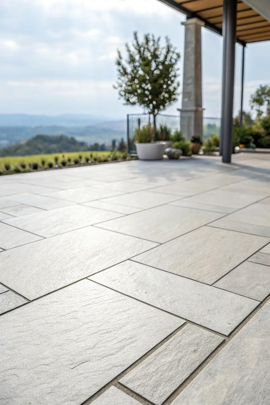 Porcelain earthenware provides sophistication and toughness for patio grounds.