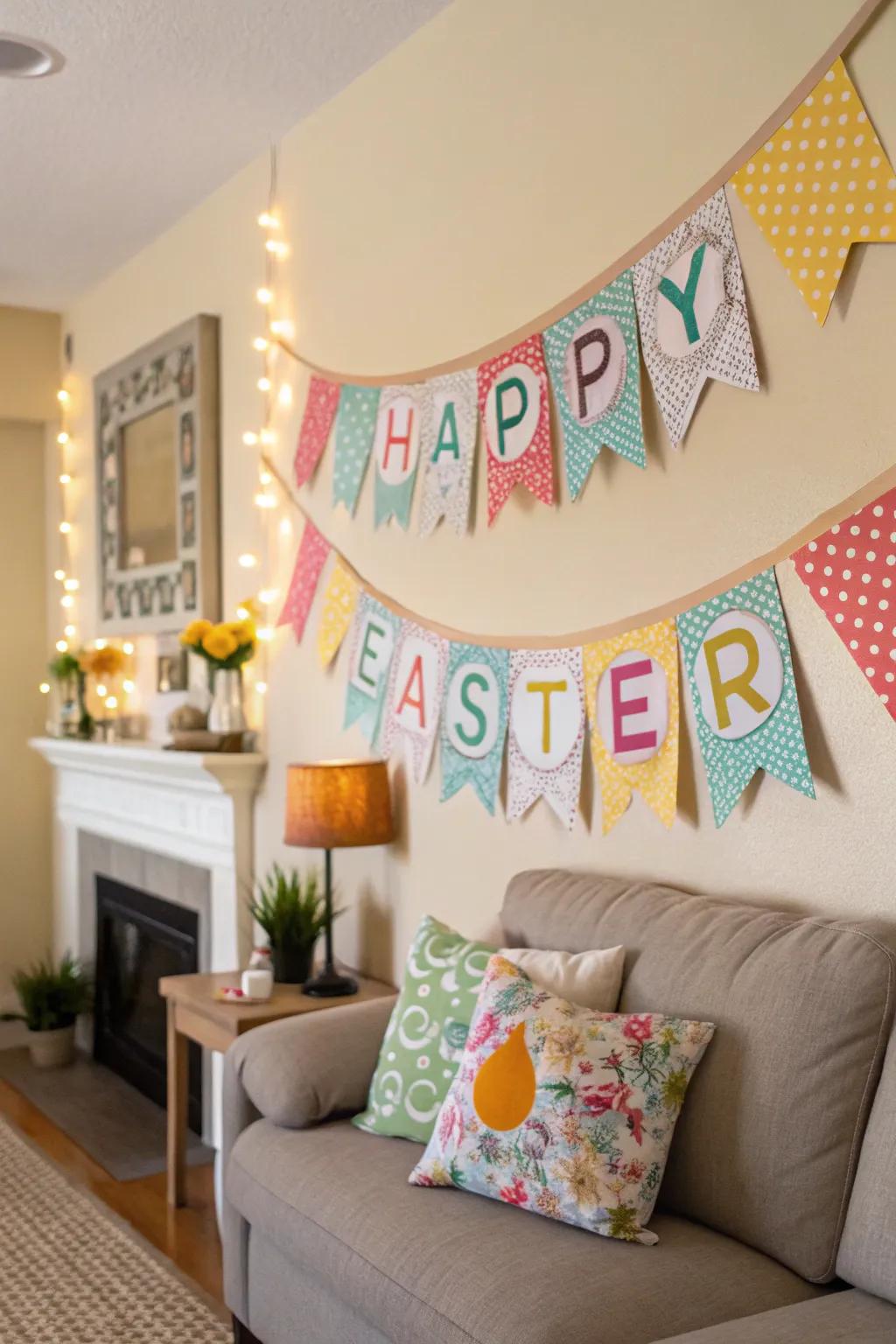 A handmade Easter banner introducing celebratory cheer.