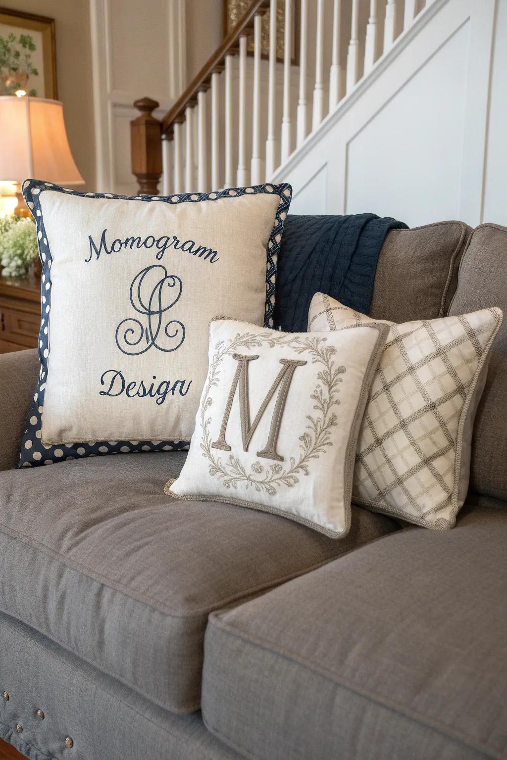 Customized cushions incorporating a unique and heartfelt highlight to the layout.