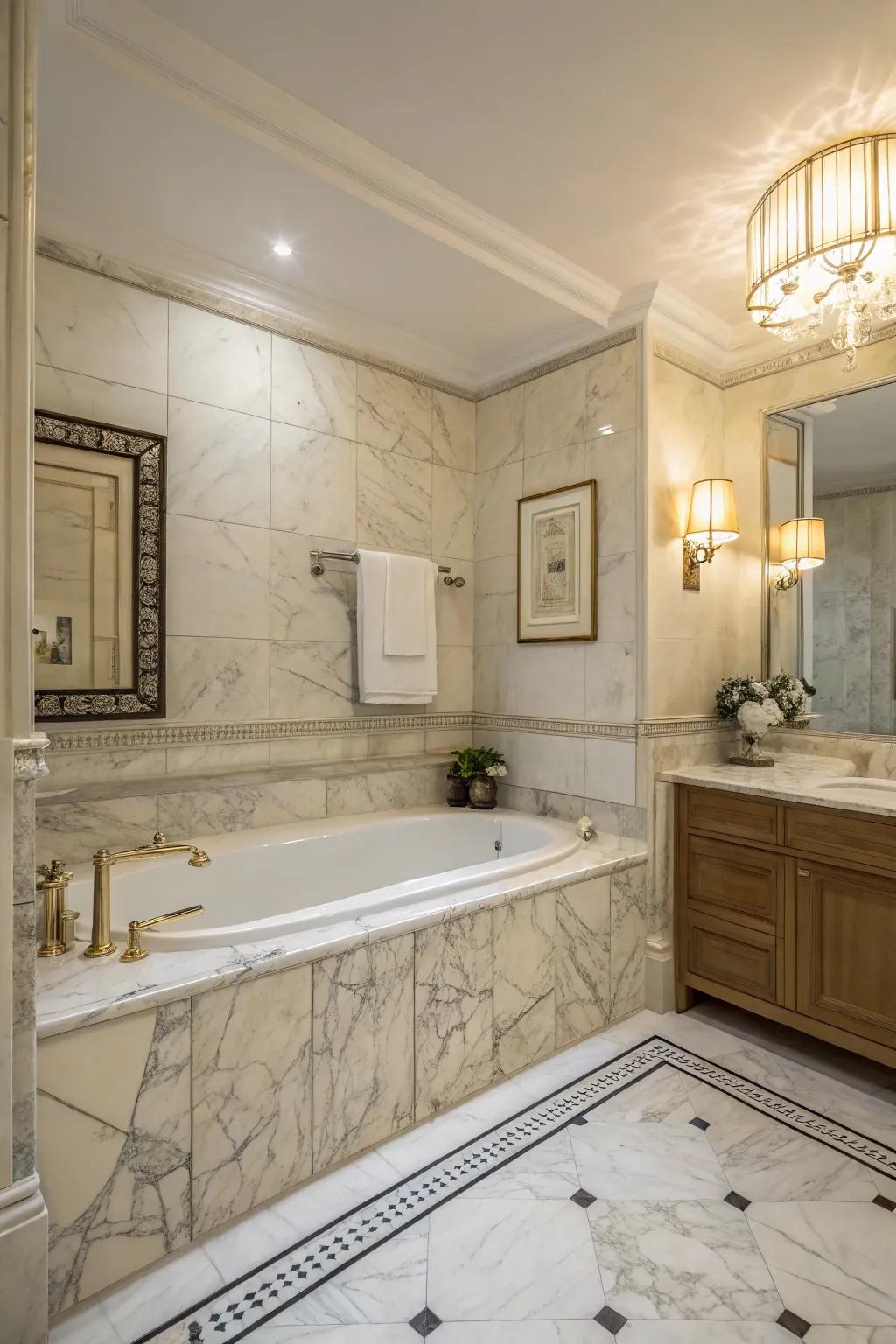 Marble panels with organic patterns add a hint of beauty and luxury.