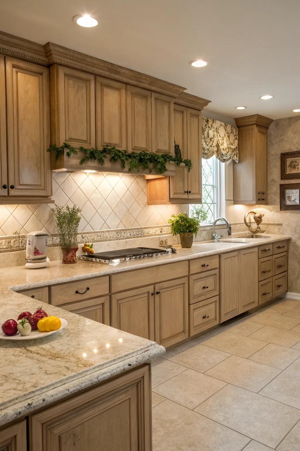 Soft tiles make a peaceful, zen-inspired kitchen.