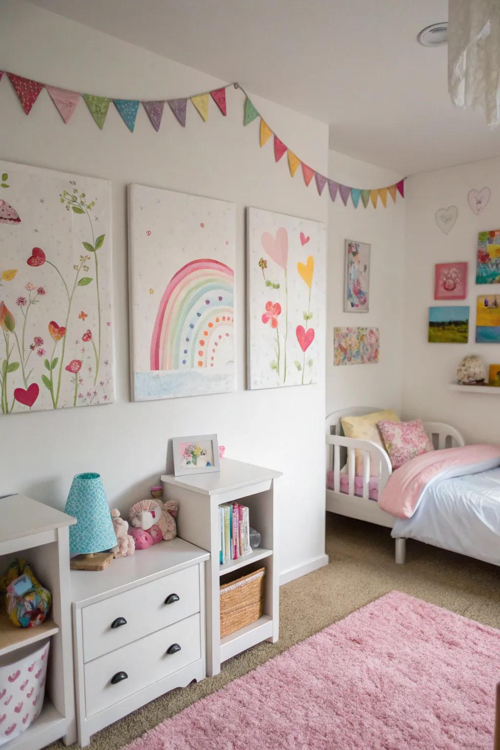 Self-made art projects add a personal and creative element.