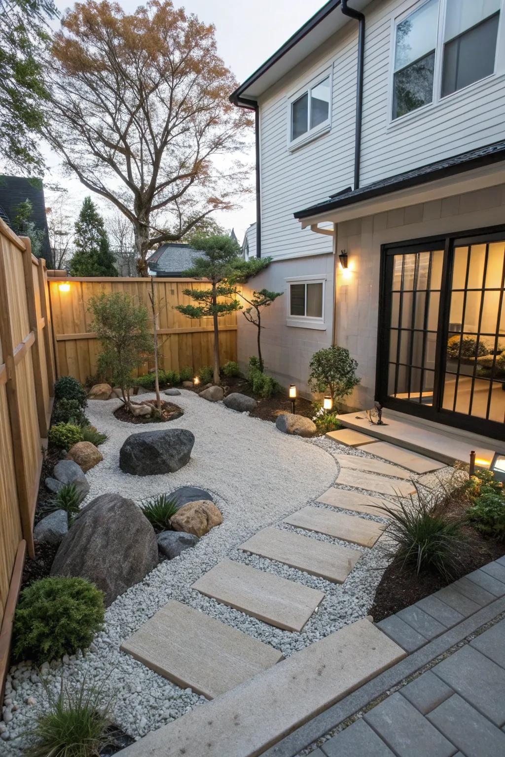 Discover tranquility in a Zen garden corner.