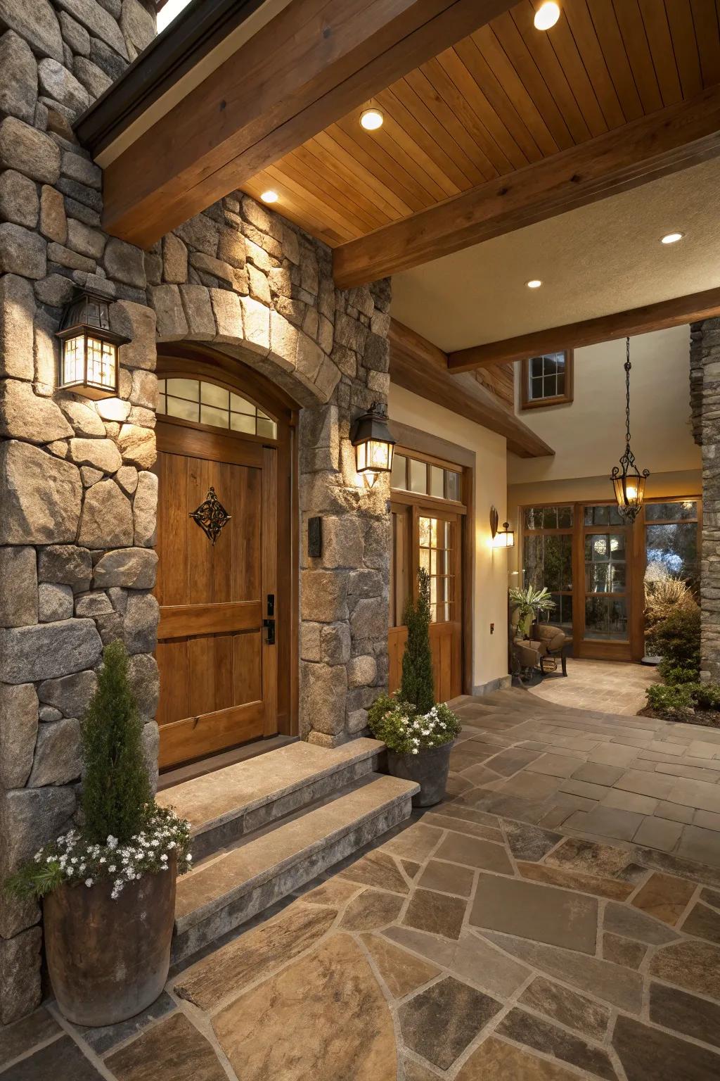 Natural features create a grounded and earthy atmosphere in your entryway.