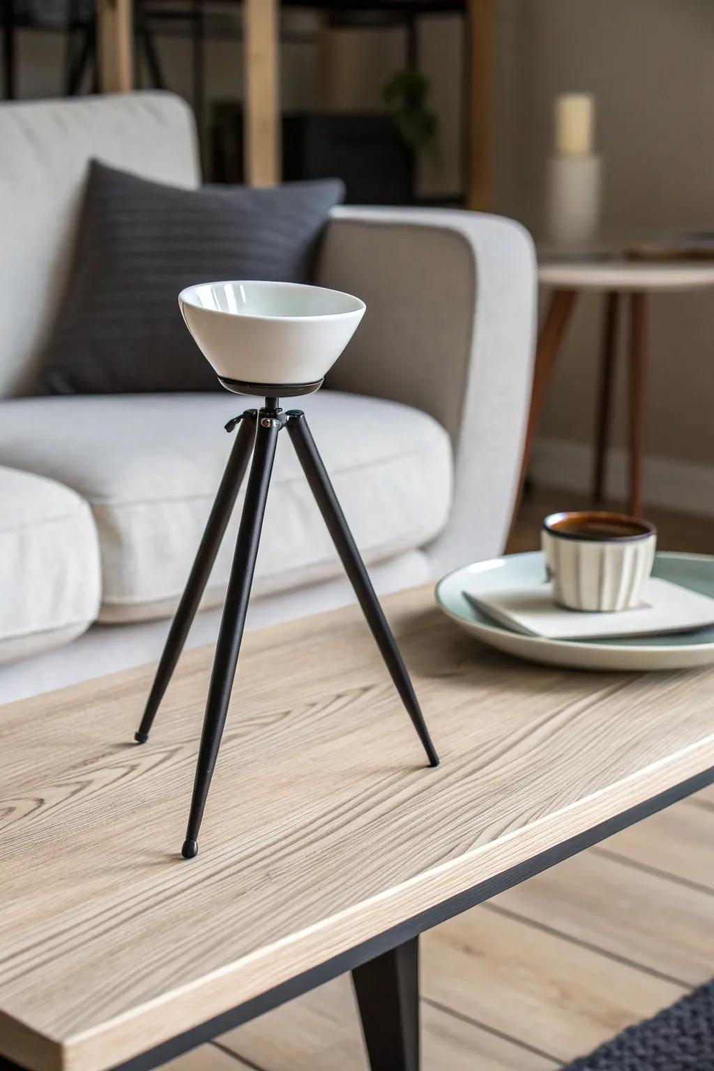 Minimalist tripod vessels elevate uncluttered, modern décor.