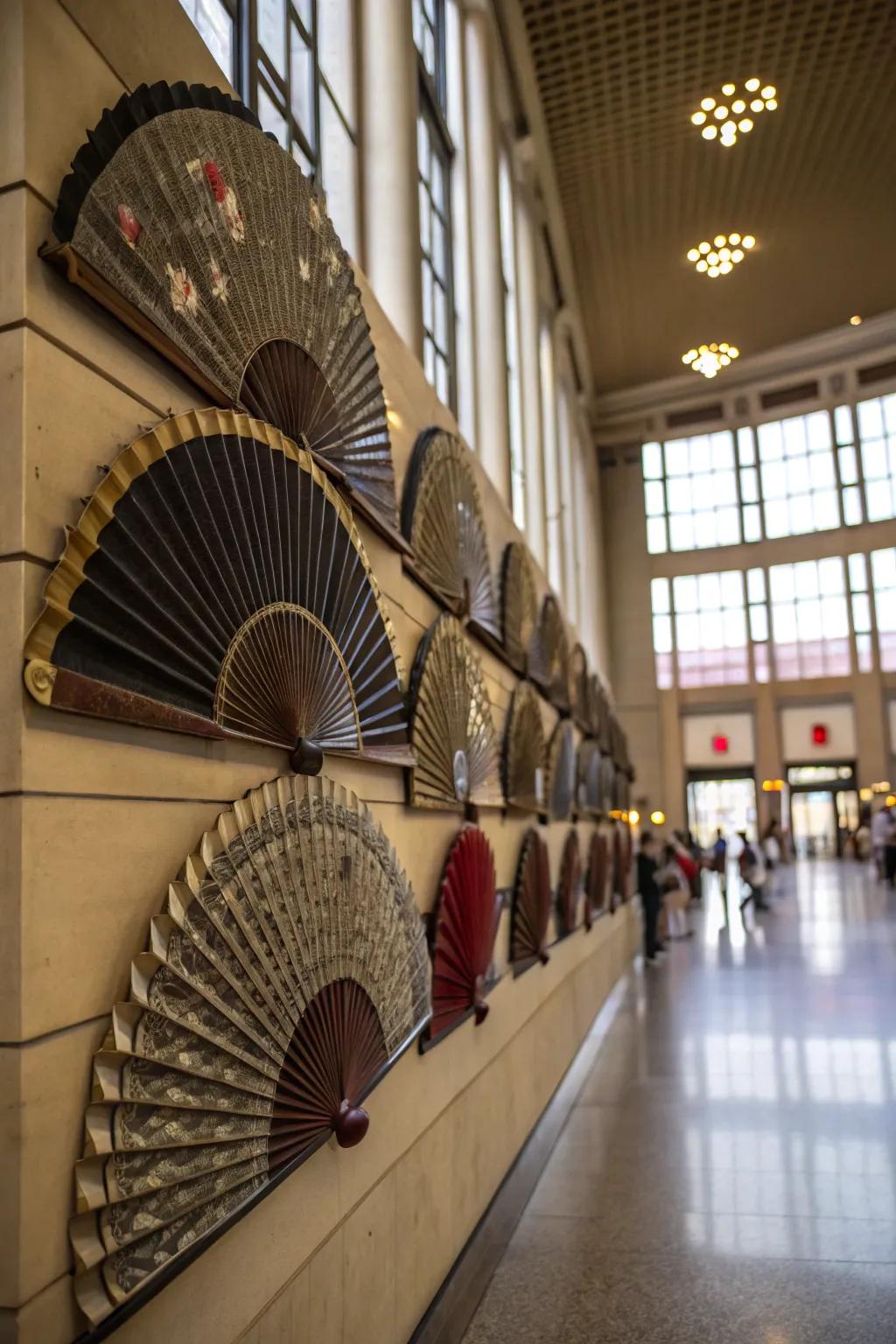 A tiered showcase maximizes the impact of turkey fans.