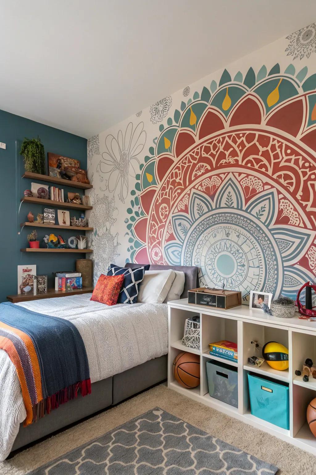 An impressive wall mural showcased in a tween boy’s space.